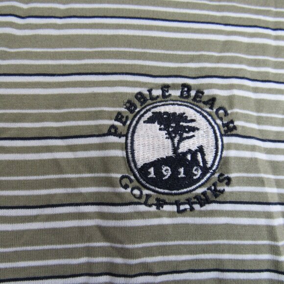 Pebble Beach Golf Shirt Size Large Men's Olive Green Logo Links Striped EUC - Picture 3 of 7